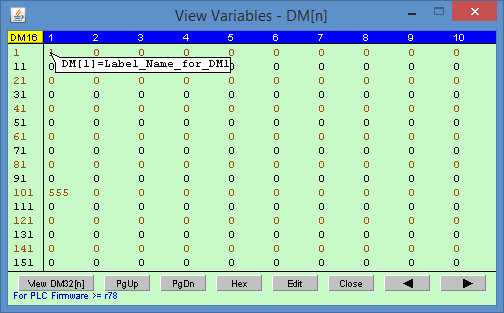 View Variables Screen - DM[] Variables