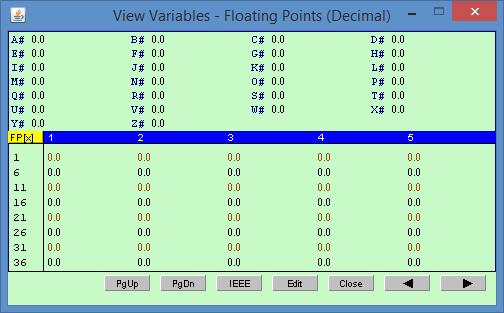 View Variables Screen - Floating Point